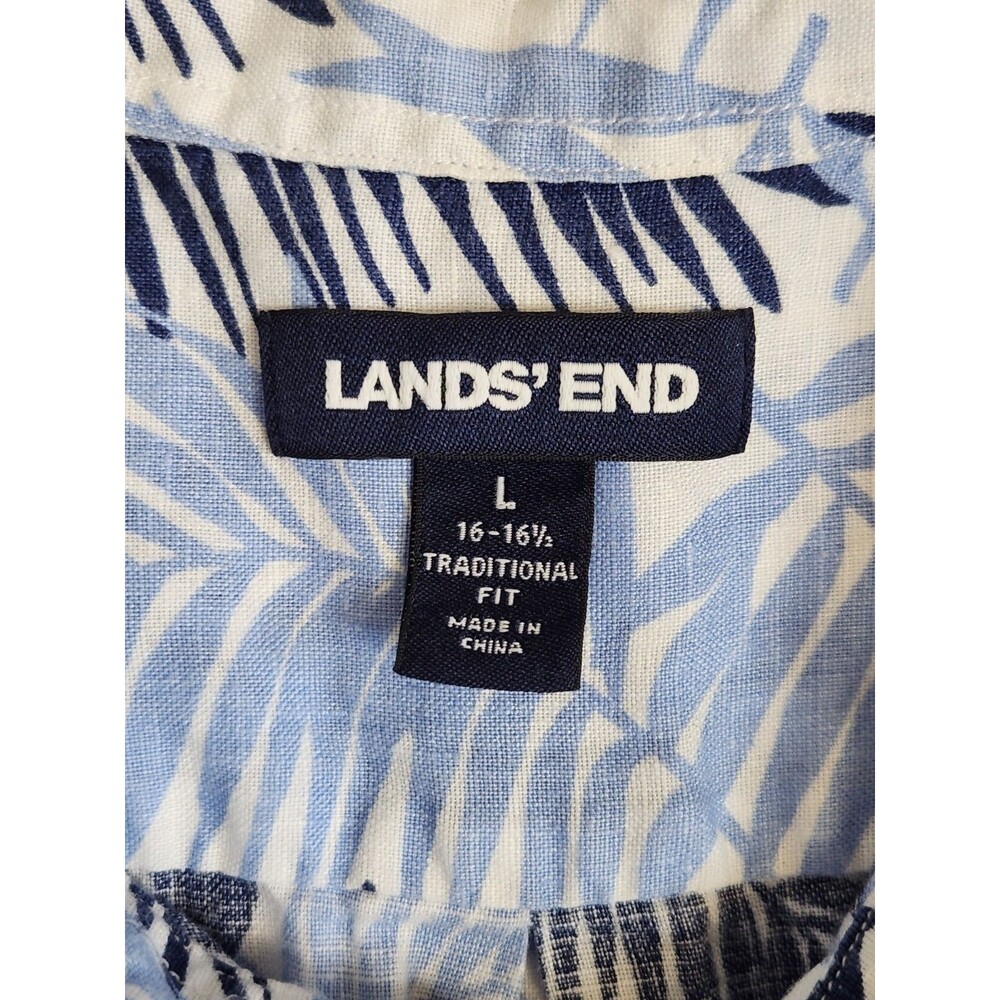 Lands' End 100% Linen Short Sleeve Tropical Palm Button Down Shirt Men's Large - Picture 5 of 9